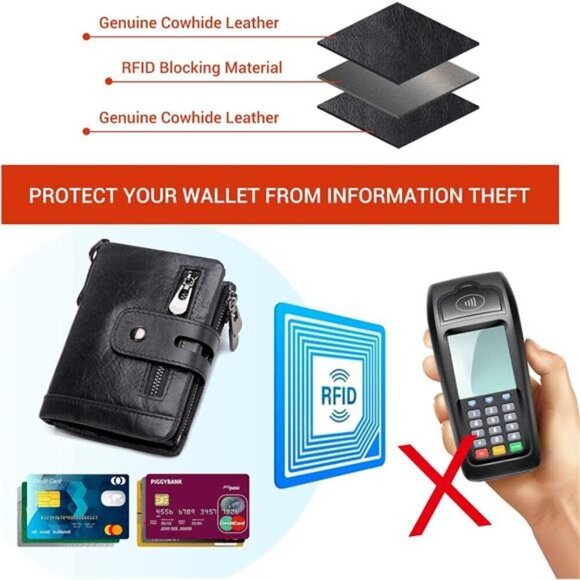 Genuine Leather Bifold Purse for Men with ID Window and Zip Coin Pocket - Picture 4 of 7